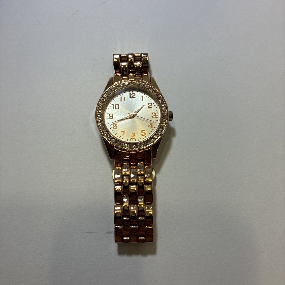 Watch Round Rose Gold Tone Link Bracelet New Battery Japan Runs Lady's Stylish - Picture 2 of 12